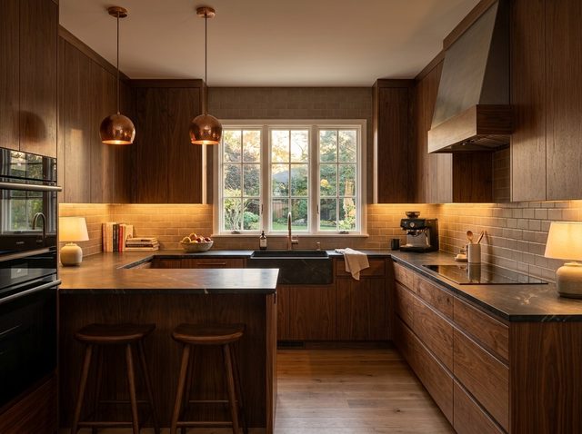 Warm Walnut Kitchen — Walnut veneer in Walnut