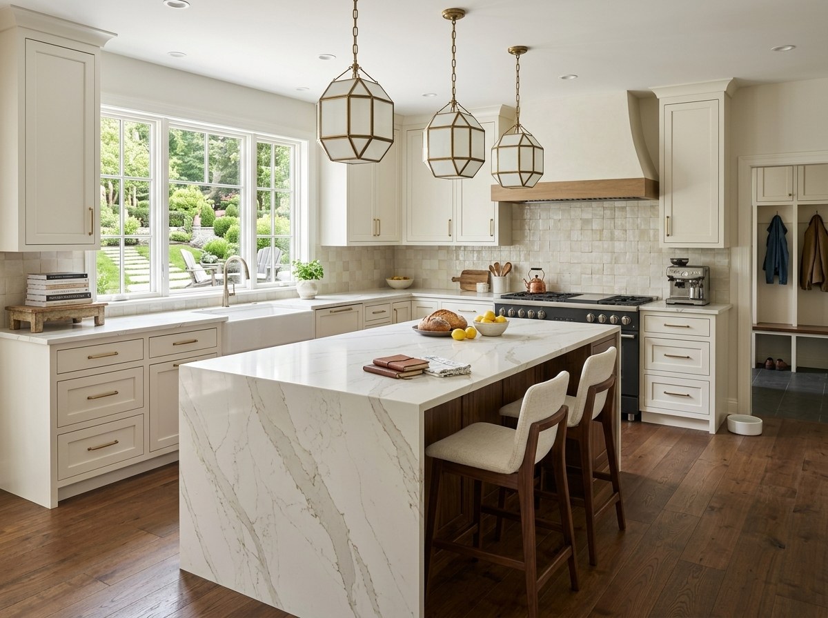 Luxury Island Kitchen — Quartz + lacquer