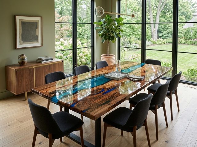 Epoxy River Table — Walnut + epoxy resin in Walnut / Blue