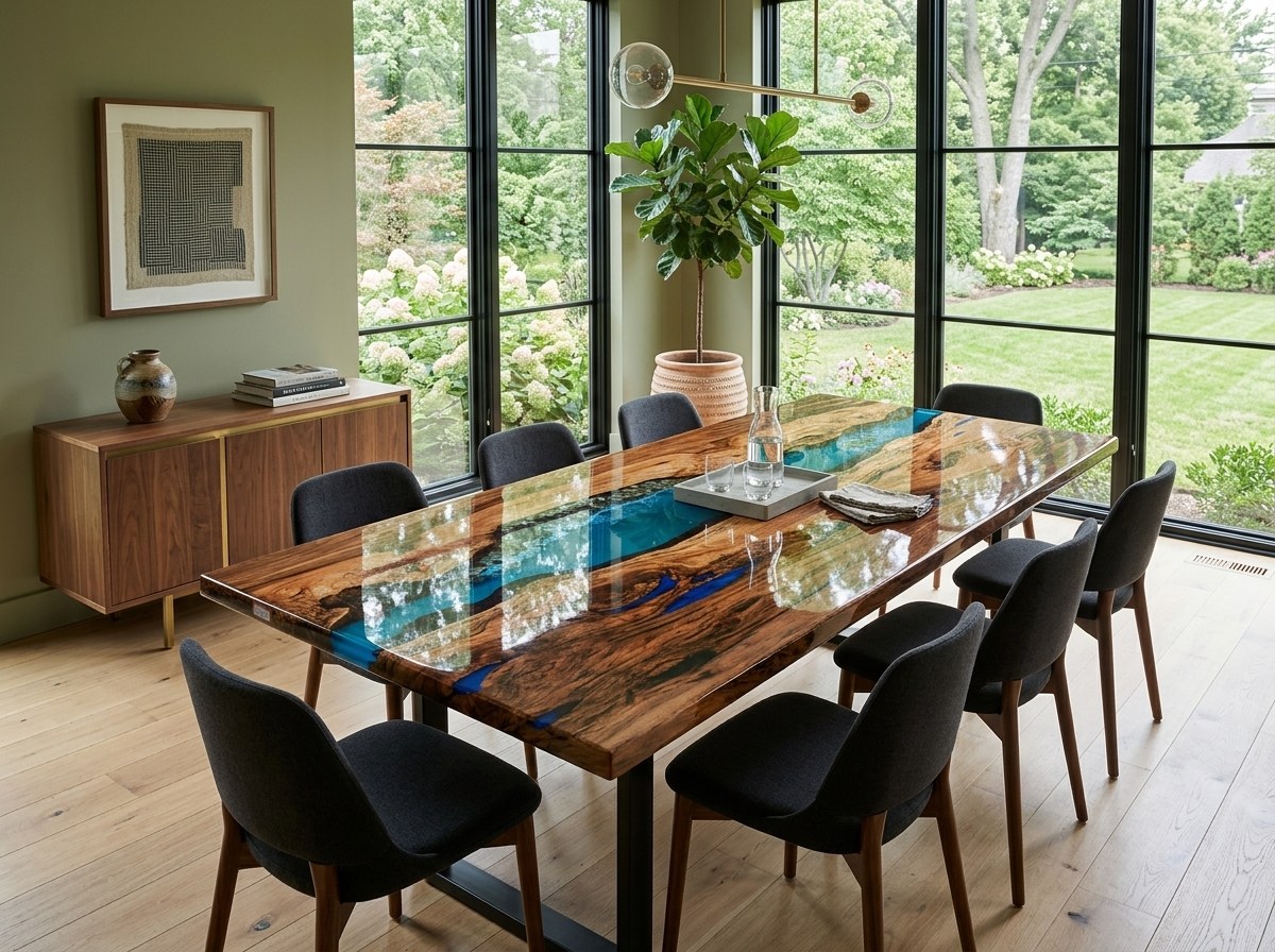 Epoxy River Table — Walnut + epoxy resin in Walnut / Blue
